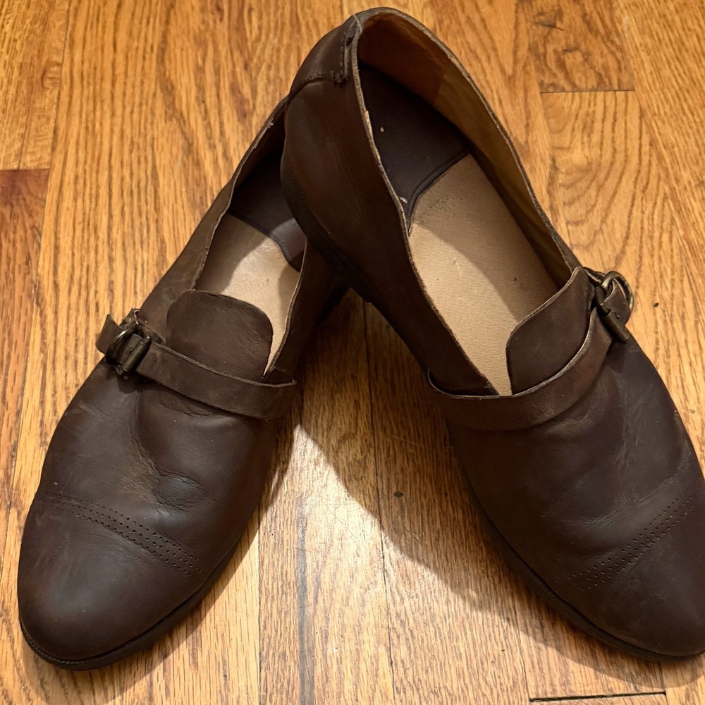 OluKai Comfort Loafers Brown Leather Monk Strap Flats Toe Shoes Boho Academic